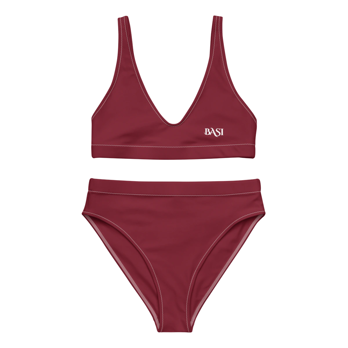 Front view of the BASI Burgundy High-Waisted Bikini